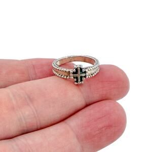 Estate Sterling Silver 925 Cross Beaded Band Ring Size 6.5